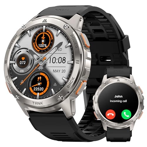 KOSPET Tank T3 Smart Watch for Men, 50M Waterproof, 60-Day Long Battery, Answer/Make Calls, 1.43” AMOLED Display, 170+ Sports Modes, Fitness Watch and Voice Assistant