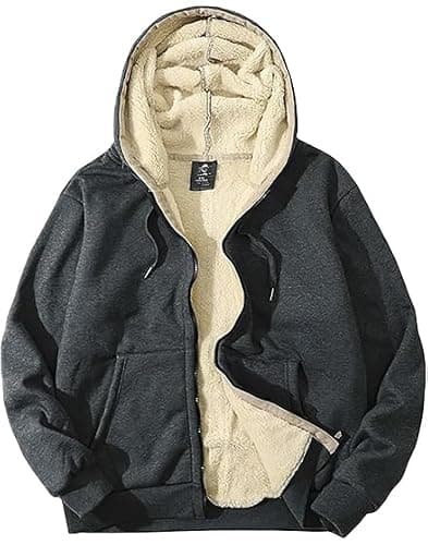 PEHMEA Men's Warm Thicken Fleece Hoodie Sherpa Lined Full-Zip Sweatshirt Jacket (Dark Grey, Small)