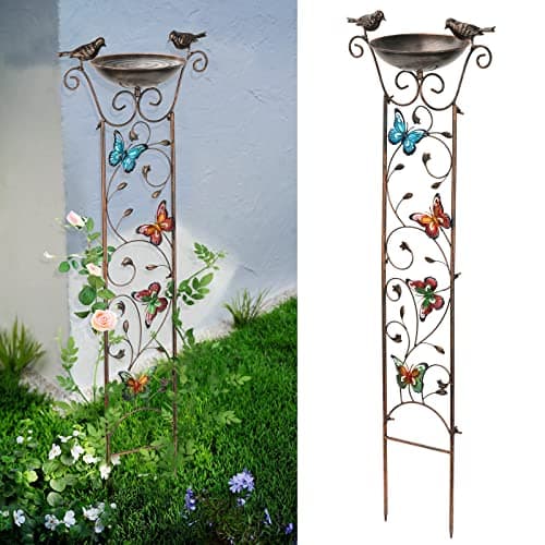 SUNNYPARK 43.5 Inch Metal Bird Bath Bowl with Garden Trellis Outdoor