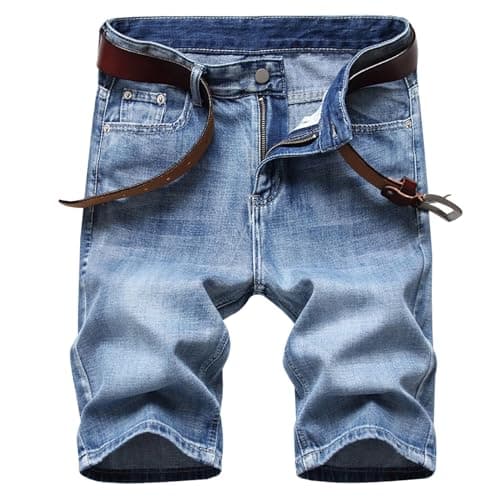 LONGBIDA Men's Jean Shorts Summer Casual Stretch Denim Jorts, Blue, 36