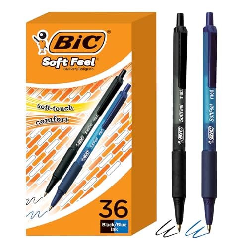 BIC Soft Feel Retractable Ballpoint Pen, 1.0 mm Medium Point, 36-Count