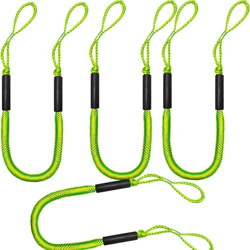 Bungee Dock Lines - Boat Accessories - 4 Feet Shock Cords Docking Rope Mooring Rope for PWC,Jet ski,Pontoon,Kayak,Canoe,Power Boat,Watercraft (Green and Yellow)
