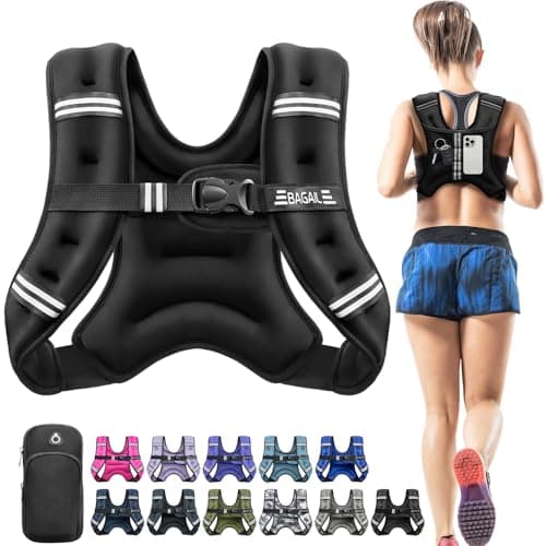 BAGAIL Comfort-Fit Weighted Vest for Woman, Even Weight Distribution, Faster Weight Loss, No-Chafe or Bounce for Walking & Running with Detachable Phone Pouch & Reflective Stripes - 10lb, Black