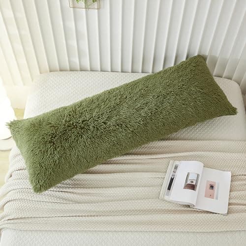 Memfydu Faux Fur Fluffy Body Pillow Cover, Sage Green Plush Shaggy Velvet Body Pillowcase 1 pc, Zipper Closure (21"x54", Sage Green)