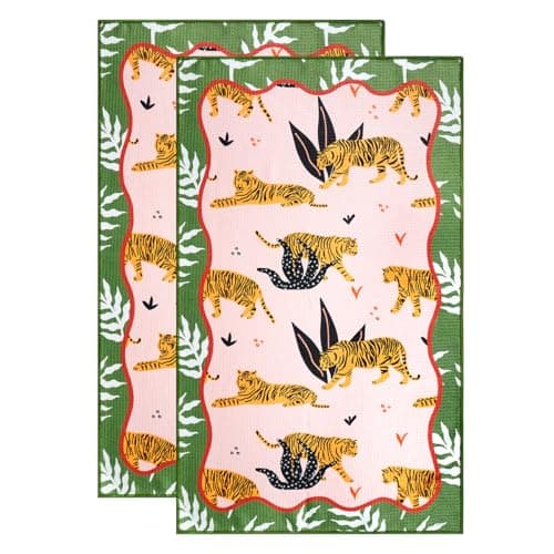 KAF Home Haven Kitchen Tea Towel - Set of 2 Quick Drying Microfiber Cloth Towels - 18 x 30 - Big Cats