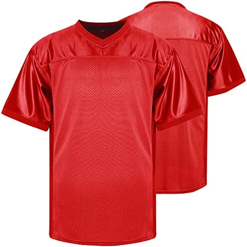 Blank Practice Football Jersey Mesh Athletic Sports Football T-Shirt Black White Red (Red, X-Large)