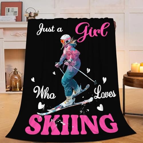 UIAMT Just a Girl Who Loves Skiing Blanket Ski Flannel Plush Throw Blanket Winter Sports Decor Fleece Stuff Blanket Gifts for Lover Girls Boys Kids Adults Women Bed Travel 40"x50"