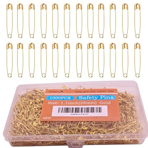 Urmspst 1000PCS Safety Pins (Upgraded), 1.1 inch Small Safety Pin, Rust-Resistant Nickel Plated Steel, Sharp Edge Safety Pin for Clothes, Sewing, 28mm Decorative Safety Pins Assorted (Gold)