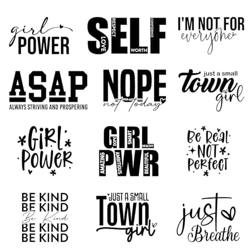 12pcs Inspirational Quotes Letters Iron on Decals Heat Transfer Vinyl Sticker Patches Washable Thermal Transfer Appliques DIY Craft Decor for T-Shirt Clothes Pillow Cover