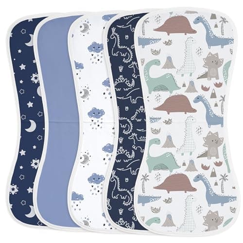 Yoofoss Baby Burp Cloths 100% Organic Cotton 5 Pack Burping Cloths for Babies Boys Girls Large 21''X10'' Extra Soft and Absorbent Dinosaur