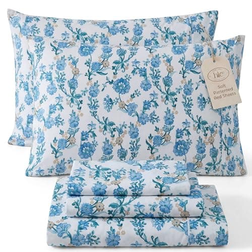 HLC.ME Ditsy Rose - Blue Floral Sheets - 4 Piece - Patterned Sheets King Size - Floral King Sheets - Wrinkle Resistant & Ultra Soft - Fits Mattresses up to 15 Inches Deep (King, Blue)