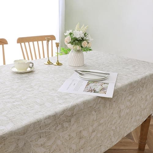 Randall Abstract Leaf Rectangle Tablecloth 60x84 Inches Wrinkle Free and Dusty Proof Floral Colorful Decorative Oblong Table Cover Cloth for Cafe Home Kitchen Dinning Room (6-8 Seats, Beige,1 Piece)