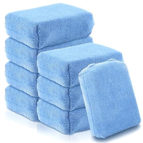 Mkobon 8 PCS Microfiber Applicator Pad, 4.7"x3.1" Scratch-Free Foam Buffing Scrub Pads, Car Wash Sponges for Effortless Detail Polishing, Waxing, Tire Shining, Interior Cleaning, Scrubbing (Blue)