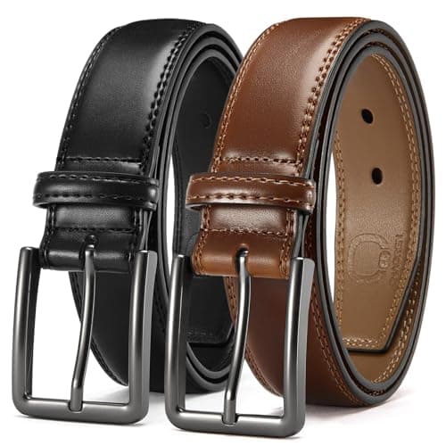 CHAOREN Men's Leather Belt 2 Pack - 1 3/8" Dress Belt for Business & Casual
