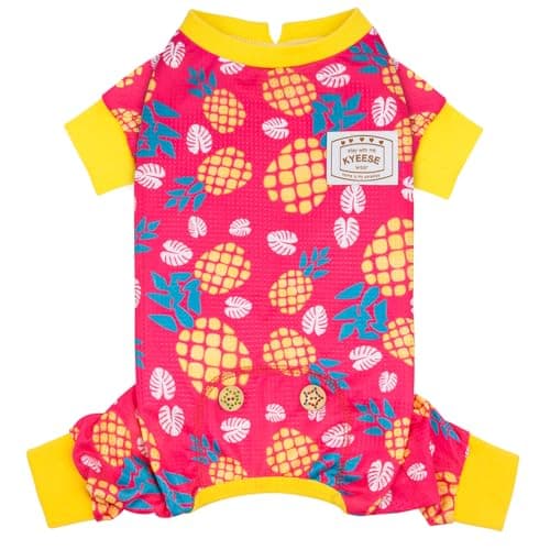 KYEESE Dog Pajamas, Lightweight Dog Pajamas for Small Medium Dogs, Breathable Mesh Dogs PJS Soft Onesie Clothes, Comfy Summer Sun Protection Jammies Pet Sleepwear, Pet Jumpsuit Outfit, Pineapple, XL