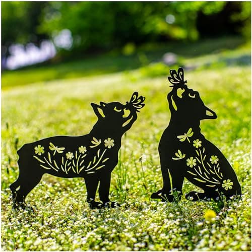 EZTZEN Dog Metal Garden Stakes Decorative, Gifts for Women/Men/Dog Lovers Gifts,Black French Bulldog Silhouette Statues Garden Decor for Outside,Outdoor Decor,Yard Art,Patio,Lawn Ornaments