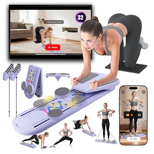 Plymax Pilates Board | Mini Pilates Reformer Portable Foldable Pilates Equipment for Home Workout Women & Men | 6-in-1 Pilates Reformer Machine with AI Motion Counter App & Tutorial,Light Purple
