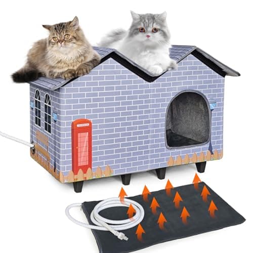 NAMOTEK Large Elevated Heated Cat Houses for Indoor/Outdoor Cats with Heated Cat Bed Waterproof， Insulated Providing Safe Feral Cats, Easy to Assemble Large (23" x 13" x 18")