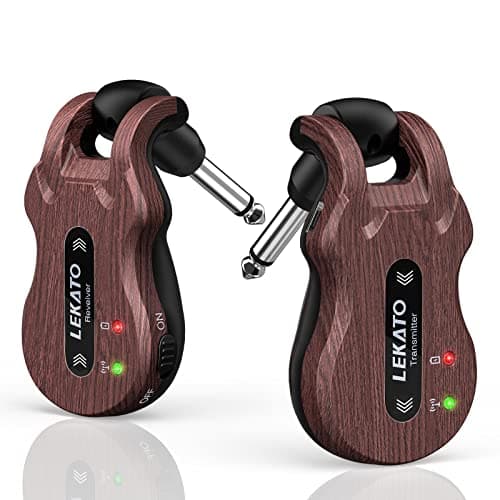 LEKATO 5.8GHz Wireless Guitar System, 24-Bit Audio Transmitter and Receiver for Live Stage and Studio Practice, 220° Rotatable Plug Fits Electric Bass, Grain