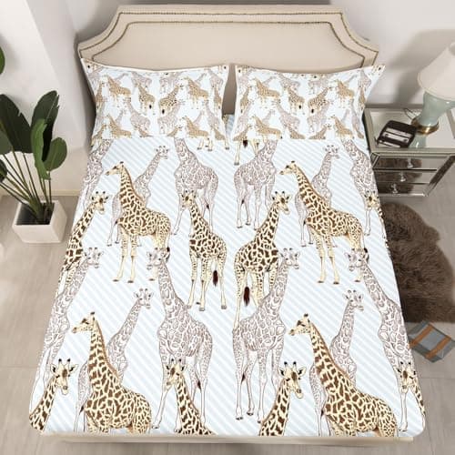Erosebridal Giraffe Bedding Set Twin Size Cartoon Giraffe Fitted Sheet