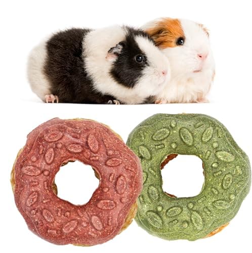 TEEWY Donut Guinea Pig Toys, Natural Vegetables, Fruits and Timothy, Hamster Chew Toys for Teeth, Gerbil Toys, Small Animal Chew Toys for Guinea Pig, Hamster, Chinchilla and Rat, 2PCS