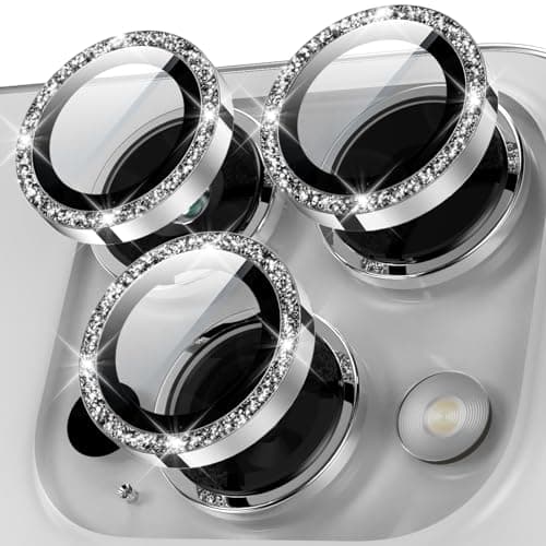 YWXTW Designed for iPhone 15 Pro/iPhone 15 Pro Max Camera Lens Protector Bling, [New Glitter Design] Individual Metal Tempered Glass Camera Cover Accessories Case Friendly (Silver Titanium Glitter)