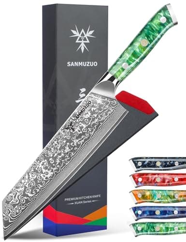 SANMUZUO 8.5 inch Kiritsuke Kitchen Chef Knife - 67 Layers Damascus Steel & Resin Handle - Xuan Series(Jade Green)