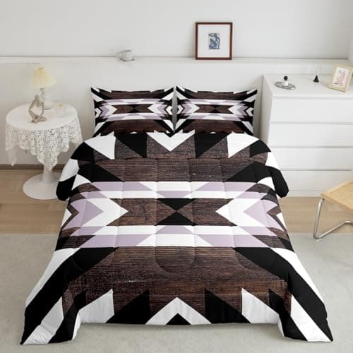 jejeloiu Boho Comforter Set King Size Southwestern Native Aztec Comforter Set for Boys Girls Teens Retro Exotic Boho Bedding Set Tribal Duvet Set Black Brown Quilt Set