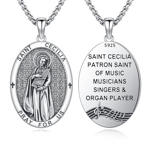 XIXLES Silver St Cecilia Necklace for Singer Music Lovers with Jewelry Box