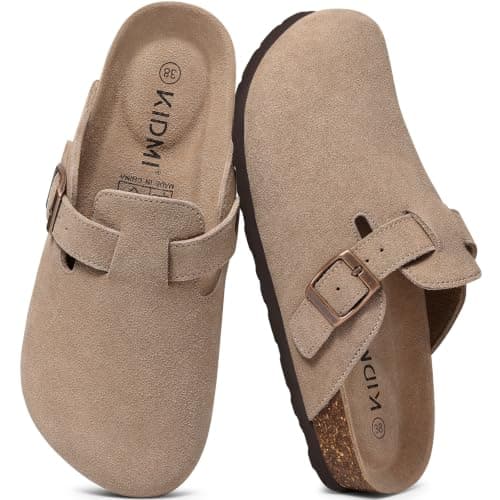 KIDMI Genuine Suede Clogs for Women Men Cork Footbed Mules Potato Shoes