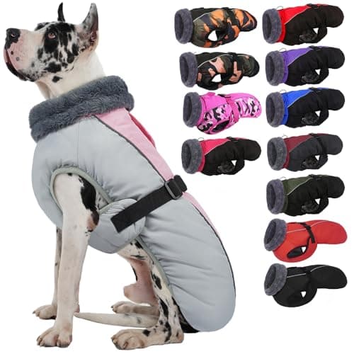 IECOii Dog Coat for Extra Large Dogs - Reflective Adjustable Jacket with Buckle Fleece Turtleneck for Cold Weather - Soft Winter Coat for Giant Breed Dogs, Great Dane Winter Clothes, Pink, 4XL