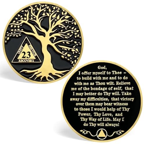 23 Year Sobriety Coins, Tree of Life Sobriety Chips 23 Year AA Medallions
