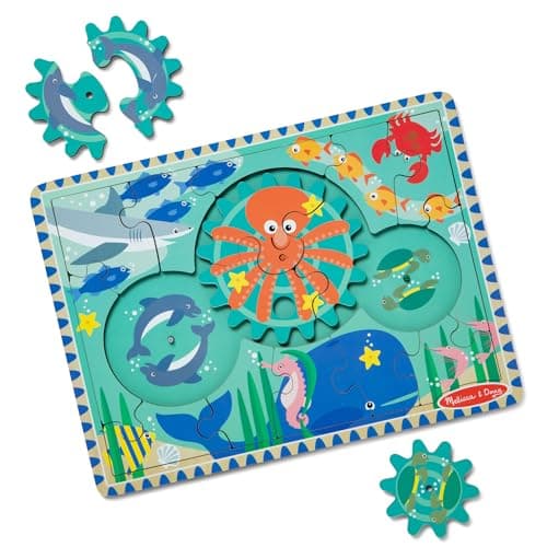 Melissa & Doug Wooden Underwater Jigsaw Spinning Gear Puzzle – 18 Pieces Wooden Puzzle for Toddlers and Preschoolers, for Boys and Girls Ages 3+