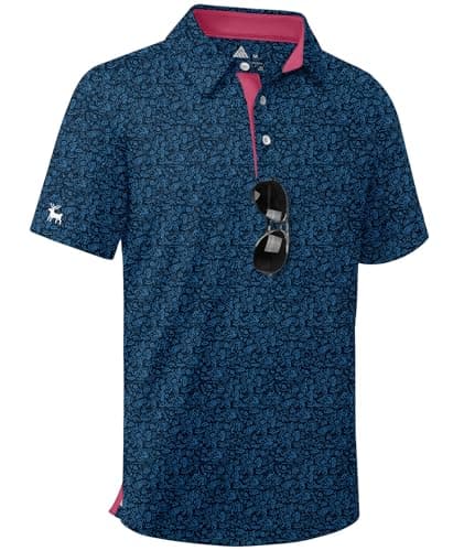 ZITY Boys Golf Polo Shirts Short Sleeve UPF 50+ Print Pattern Shirts for Youth Kids Funny School Uniform Collared T-Shirt