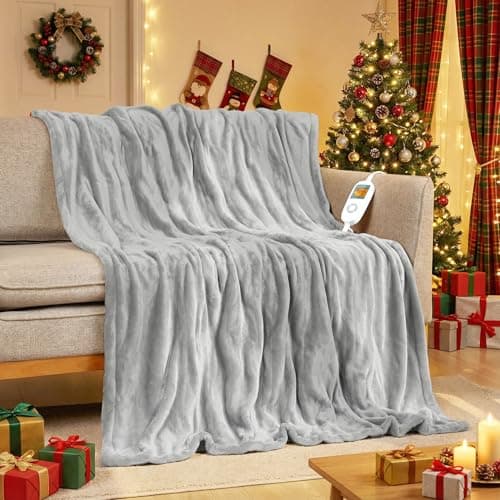 Electric Heated Blanket, Heated Throw Blanket 60" x 50" Soft Flannel Fast Heating Blanket with 10 Heating Levels 1-12 Hours Timer Auto-Off Protection Gifts for Women Men