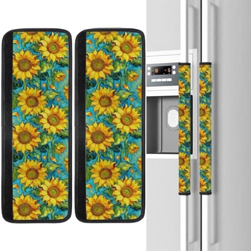 YGPARK Sunflowers Refrigerator Door Handle Covers Set of 2, Spring Decoration Neoprene Fridge Door Handle Covers Washable Non-Slip Protector for Fridge Dishwasher Appliance, Keep Your Kitchen Clean