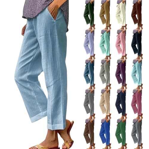 GOHRSHA Linen Pants for Women Palazzo Pants for Women Linen Pants Women Summer Breathable Comfy Cropped Wide Leg Pants Elastic Waist Trousers Beach Vacation Outfits