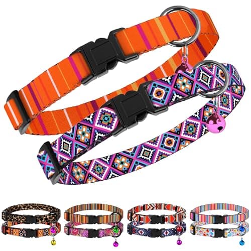 2 Pack Cat Collars with Bell - Breakaway Soft Collar for Girl & Boy Cats, Adjustable Safety Cute Kitten Collars – Comfortable Stylish Patterned Print Design Lightweight (Aztec + Serape)