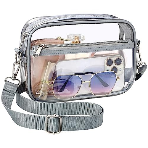 PACKISM Clear Bag for Stadium Events - Small Clear Purses for Women Stadium Crossbody Approved with Wide Adjustable Strap for Game Day Concerts Sports Festivals, Grey