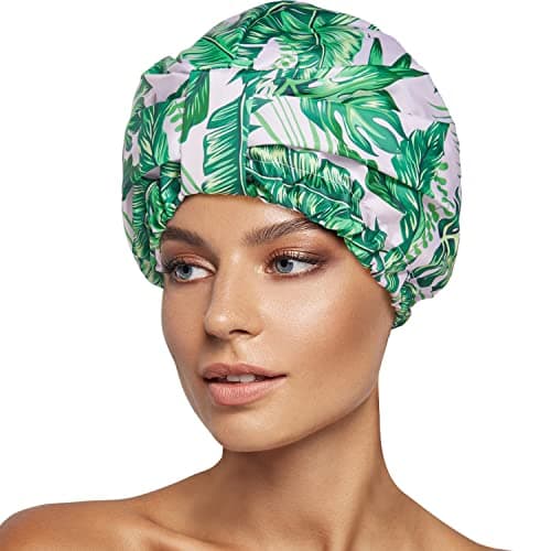 INNELO Shower Cap for Women Reusable Waterproof, Double Layer, Satin Lined