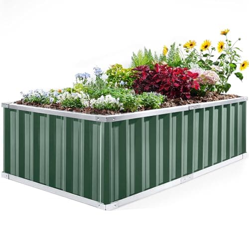 KING BIRD Raised Garden Bed 68" x 36" x 18" Heightened Galvanized Steel Metal Planter Box Outdoor for Deep-Rooted Vegetables, Flowers, Large Raised Bed Kit (Green)