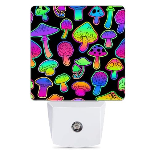 Jopowide Bright Psychedelic Colors Mushrooms Night Light Plug in Wall Lamp Smart Dusk to Dawn Sensor for Home Decorative, Kids Room Bedroom Bathroom Kitchen Hallway Gifts