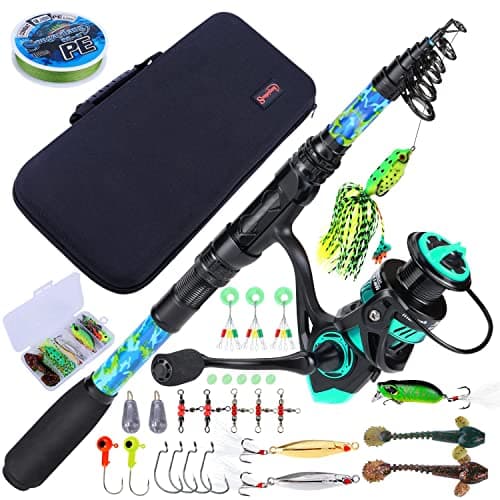 Sougayilang Telescopic Fishing Rod and Reel Combo – Full Kit with Carrier Bag, 11+1 Bearings Spinning Reel, Carbon Fiber Travel Pole for Bass, Trout, Catfish, Redfish – Saltwater Freshwater
