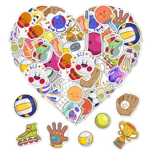 Pack 50 Pcs Sports Stickers for Water Bottles Waterproof Laptop Luggage Helmet Computer Scrapbooking Teens Adults Girls Boys Cute Funny Aesthetic Sticker Packs Small Vinyl Decals