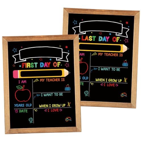 First and Last Day of School Board Sign 11x14in Double Sided Back to School Chalkboard Signs with Frame Reusable Wood 1st Day of Preschool Board Sign for Kindergarten Preschool Girl Boy Photo Prop