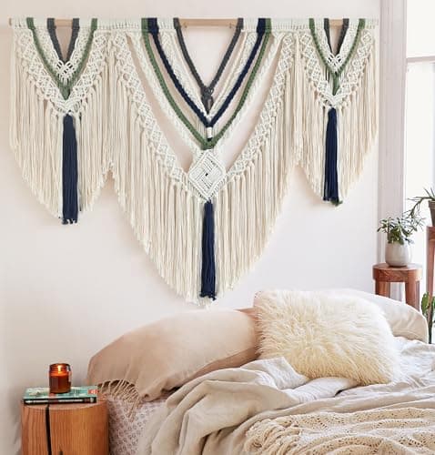 Jakalin Macrame Wall Hanging Handwoven Yarn Fiber Home Decor 47" W x 35" L