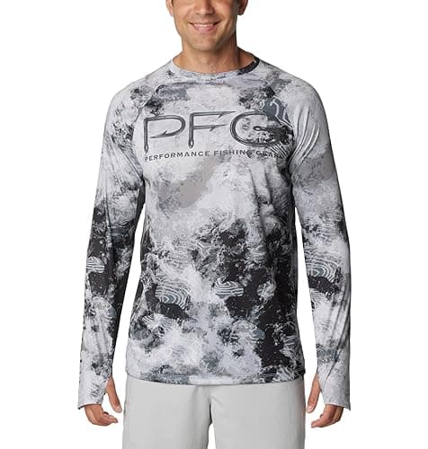 Columbia Men's Super Terminal Tackle Vent Long Sleeve, Cool Grey Deepwaters Camo, X-Small