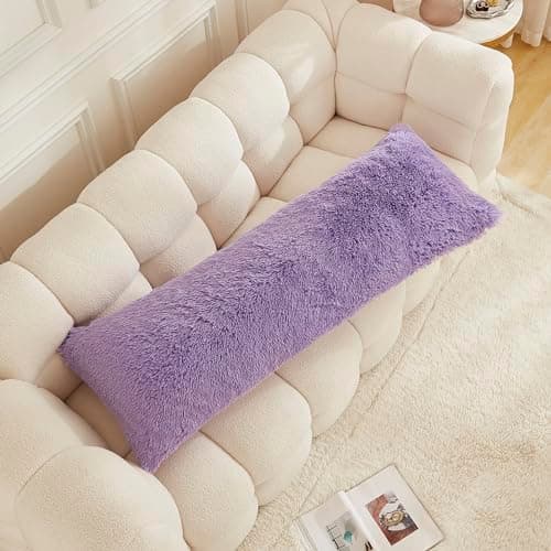 Uhamho Body Pillow Cover Large Fluffy Shaggy Lumbar Full Body Pillowcase 21 x 54 Inches Soft 1 Pack Modern Home Decorative Zipper Closure, Lilac
