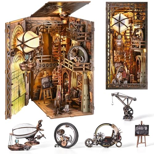 TOYQI Book Nook Kit for Adult, DIY Miniature Dollhouse Kit, Airship Model