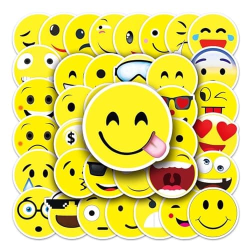 50 Pcs Healing Smile Face Stickers, 1.96-3.15inch Cartoon Decorative Stickers, Self-Adhesive for Scrapbooking, Kids' Room Decoration, Mood Setup(Cute Smile Face)